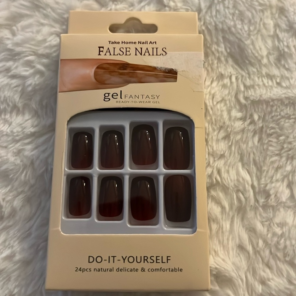 - Burgundy Gloss False Fake Medium Glossy Acrylic Full Cover Press On Nail… - Picture 2 of 3